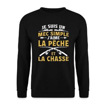 Je Suis Un Mec Simple J'aime La Pêche Et La Chasse - Sweat-shirt Unisexe - noir - Devant - Alina (178cm) & Michal (187cm)