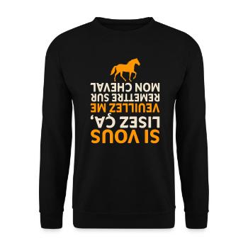 Remettre Sur Mon Cheval cadeau cheval cavaliers - Sweat-shirt Unisexe - noir - Devant - Alina (178cm) & Michal (187cm)