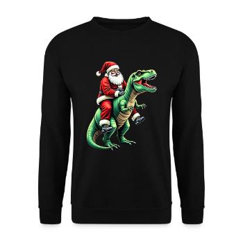 Weihnachtsmann auf Dinosaurier - Unisex Pullover - Schwarz - Vorne - Alina (178cm) & Michal (187cm)