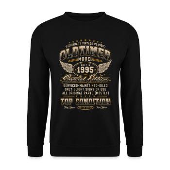 Oldtimer Baujahr 1995 Jahrgang Geburtstag Geschenk - Unisex Pullover - Schwarz - Vorne - Alina (178cm) & Michal (187cm)
