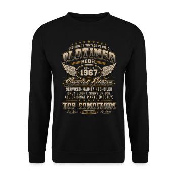 Oldtimer Baujahr 1967 Jahrgang Geburtstag Geschenk - Unisex Pullover - Schwarz - Vorne - Alina (178cm) & Michal (187cm)