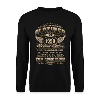 Oldtimer Baujahr 1958 Jahrgang Geburtstag Geschenk - Unisex Pullover - Schwarz - Vorne - Alina (178cm) & Michal (187cm)