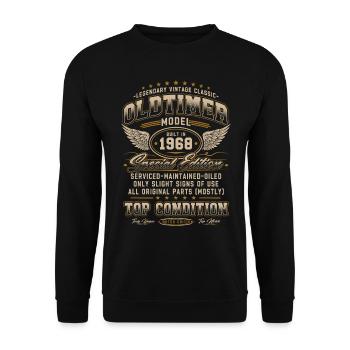 Oldtimer Baujahr 1968 Jahrgang Geburtstag Geschenk - Unisex Pullover - Schwarz - Vorne - Alina (178cm) & Michal (187cm)