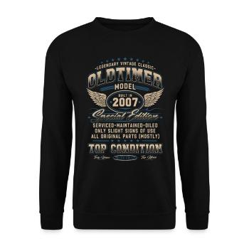 Oldtimer Baujahr 2007 Jahrgang Geburtstag Geschenk - Unisex Pullover - Schwarz - Vorne - Alina (178cm) & Michal (187cm)