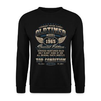 Oldtimer Baujahr 1965 Jahrgang Geburtstag Geschenk - Unisex Pullover - Schwarz - Vorne - Alina (178cm) & Michal (187cm)