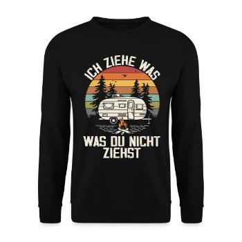 Ich ziehe was was du nicht ziehst Wohnwagen Camper - Unisex Pullover - Schwarz - Vorne - Alina (178cm) & Michal (187cm)