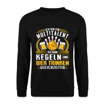 Multitalent Kegeln Bier Trinken Kegelsport - Unisex Pullover - Schwarz - Vorne - Alina (178cm) & Michal (187cm)