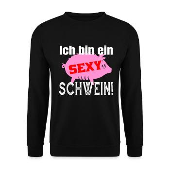 Ich bin ein sexy Schwein lustiger Spruch - Unisex Pullover - Schwarz - Vorne - Alina (178cm) & Michal (187cm)