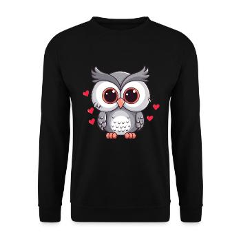 Verliebte Eule mit Herzchen - Unisex Pullover - Schwarz - Vorne - Alina (178cm) & Michal (187cm)