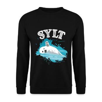 Sylt Nordsee Insel mit Robbe Seehund im Meer - Unisex Pullover - Schwarz - Vorne - Alina (178cm) & Michal (187cm)