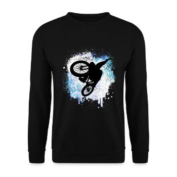 Mountain biker jumps through the snow in winter - Unisex Sweatshirt - black - Front - Alina (178cm) & Michal (187cm)