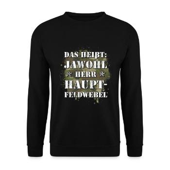 Jawohl Herr Hauptfeldwebel Bund HptFw HF Ausbilder - Unisex Pullover - Schwarz - Vorne - Alina (178cm) & Michal (187cm)
