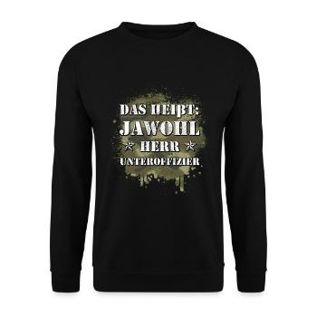 Jawohl Herr Unteroffizier Bund Uffz Ausbilder - Unisex Pullover - Schwarz - Vorne - Alina (178cm) & Michal (187cm)