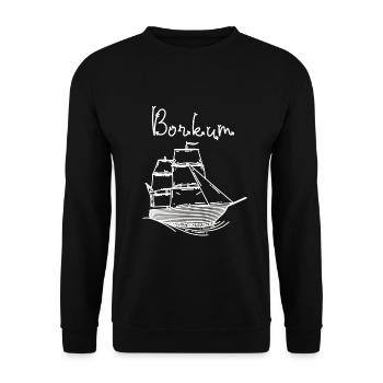 Borkum Insel Nordsee mit Segelschiff - Unisex Pullover - Schwarz - Vorne - Alina (178cm) & Michal (187cm)