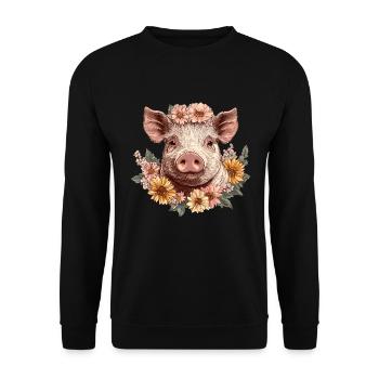 Cochon de fleur avec couronne - Sweat-shirt Unisexe - noir - Devant - Alina (178cm) & Michal (187cm)