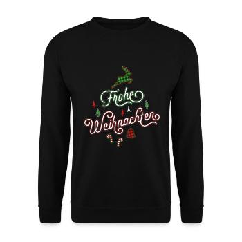 Frohe Weihnachten Ugly Christmas Sweater Geschenk - Unisex Pullover - Schwarz - Vorne - Alina (178cm) & Michal (187cm)