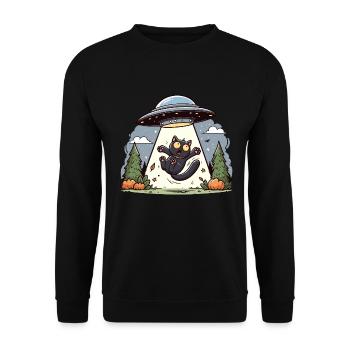 Katze UFO Abduction Halloween Space Aliens Lustig - Unisex Pullover - Schwarz - Vorne - Alina (178cm) & Michal (187cm)