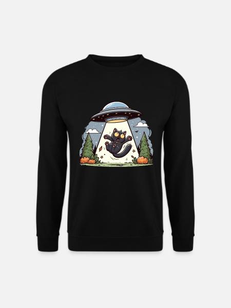 Katze UFO Abduction Halloween Space Aliens Lustig - Unisex Pullover - Schwarz