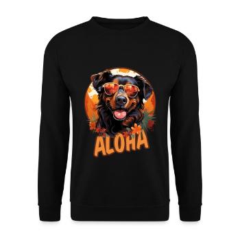 Hawaii Hund mit Sonnenbrille im Urlaubsmodus Aloha - Unisex Pullover - Schwarz - Vorne - Alina (178cm) & Michal (187cm)