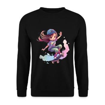 Skater Girl Skateboard Skateboarder Mädchen - Unisex Pullover - Schwarz - Vorne - Alina (178cm) & Michal (187cm)