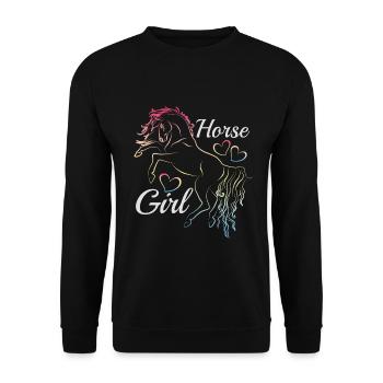 Pferdemädchen Regenbogen Silhouette Geschenkidee - Unisex Pullover - Schwarz - Vorne - Alina (178cm) & Michal (187cm)