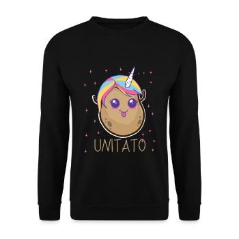 Unitato Einhorn Kartoffel Fantasie Geschenkidee - Unisex Pullover - Schwarz - Vorne - Alina (178cm) & Michal (187cm)