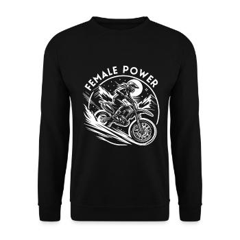 Motocross Frau Power – Starke Frauen T-Shirt - Unisex Pullover - Schwarz - Vorne - Alina (178cm) & Michal (187cm)