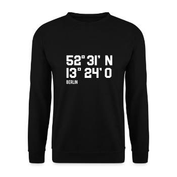 berlin koordinaten - Unisex Pullover - Schwarz - Vorne - Alina (178cm) & Michal (187cm)