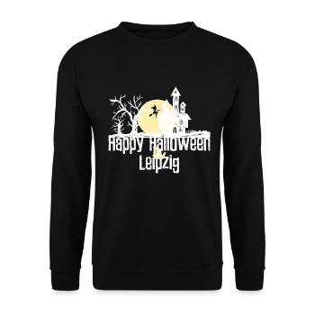 Happy Halloween in Leipzig Stadtnamen Design - Unisex Pullover - Schwarz - Vorne - Alina (178cm) & Michal (187cm)