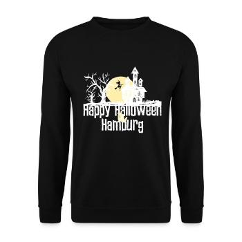 Happy Halloween in Hamburg Stadtnamen Design - Unisex Pullover - Schwarz - Vorne - Alina (178cm) & Michal (187cm)