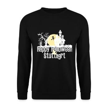 Happy Halloween in Stuttgart Stadtnamen Design - Unisex Pullover - Schwarz - Vorne - Alina (178cm) & Michal (187cm)