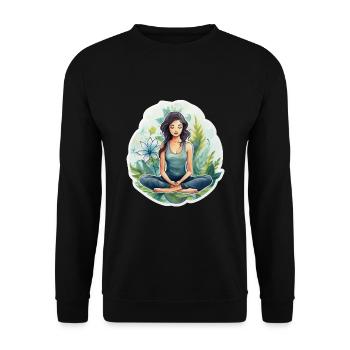 Junge, meditierende Frau - Unisex Pullover - Schwarz - Vorne - Alina (178cm) & Michal (187cm)