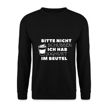 bitte nicht schubsen ich hab joghurt im beutel - Unisex Pullover - Schwarz - Vorne - Alina (178cm) & Michal (187cm)