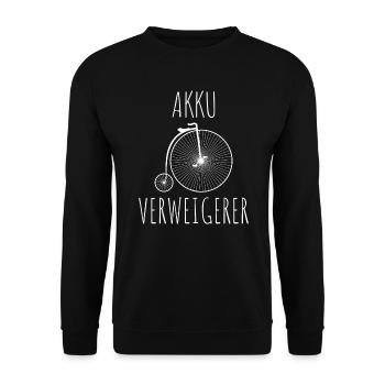 Akku Verweigerer - Fahrrad - altes Fahrrad - Unisex Pullover - Schwarz - Vorne - Alina (178cm) & Michal (187cm)