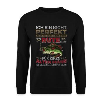 Angler - Alter Mann beim Angeln - Perfektion - Unisex Pullover - Schwarz - Vorne - Alina (178cm) & Michal (187cm)