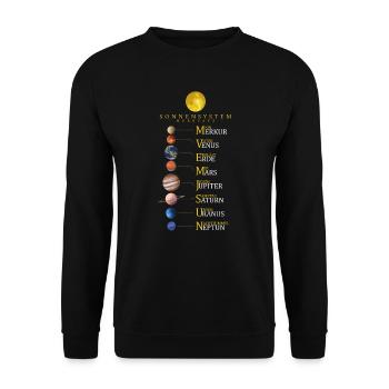 Sonnensystem Merksatz - Planeten - Weltraum - Unisex Pullover - Schwarz - Vorne - Alina (178cm) & Michal (187cm)