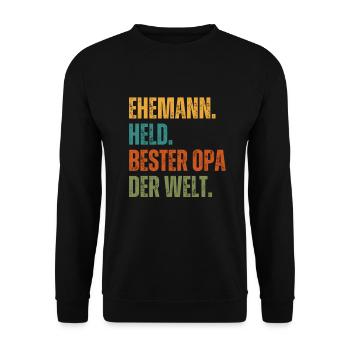 Ehemann Held bester Opa der Welt - Unisex Pullover - Schwarz - Vorne - Alina (178cm) & Michal (187cm)