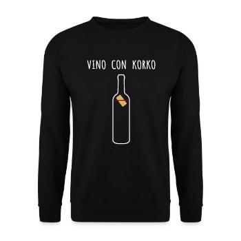 VINO CON KORKO - Lustiger Spruch Weinliebhaber - Unisex Pullover - Schwarz - Vorne - Alina (178cm) & Michal (187cm)