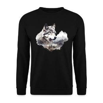 Wolf with mountains - Unisex Sweatshirt - black - Front - Alina (178cm) & Michal (187cm)