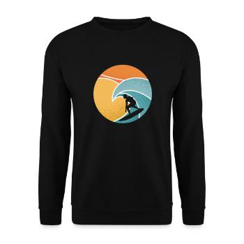 Surfer surft auf Welle im Meer - Sommer - Unisex Pullover - Schwarz - Vorne - Alina (178cm) & Michal (187cm)