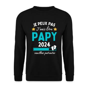 Je peux pas j'vais être Papy 2024 Futur Grand-père - Sweat-shirt Unisexe - noir - Devant - Alina (178cm) & Michal (187cm)