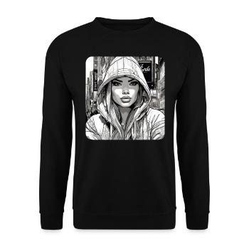 Cooles Girl Graffiti Hip Hop Rap Skater Musik - Unisex Pullover - Schwarz - Vorne - Alina (178cm) & Michal (187cm)