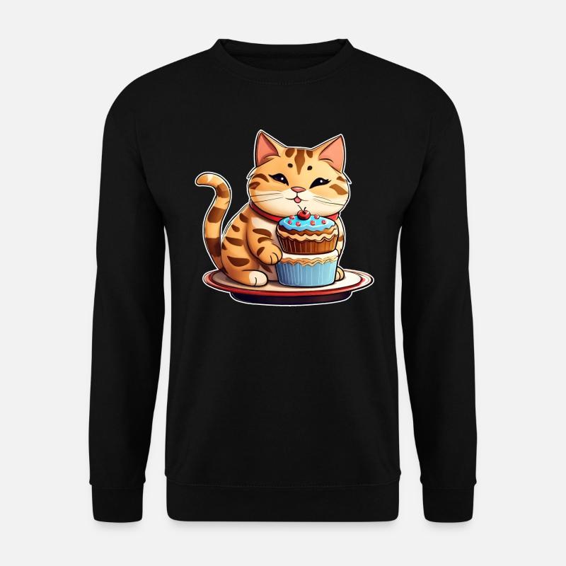 Niedliche dicke Katze mit Cup Cake - Unisex Pullover - Schwarz