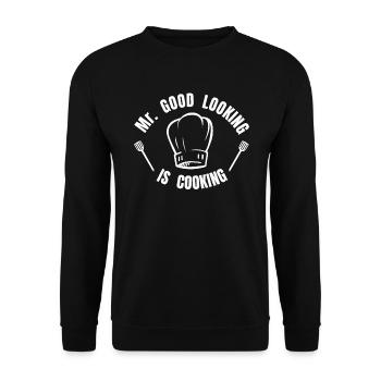 Mr. good looking is cooking - Koch kochen Küche - Unisex Sweatshirt - black - Front - Alina (178cm) & Michal (187cm)
