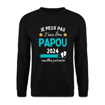 Je peux pas j'vais être Papou 2024 Futur Papy - Sweat-shirt Unisexe - noir - Devant - Alina (178cm) & Michal (187cm)