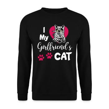 I Love My Girlfriends Cat - Unisex Pullover - Schwarz - Vorne - Alina (178cm) & Michal (187cm)