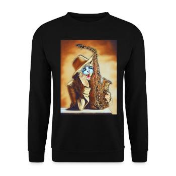 Chat qui joue du Saxo - Sweat-shirt Unisexe - noir - Devant - Alina (178cm) & Michal (187cm)