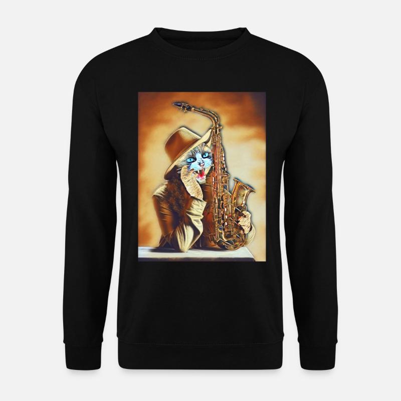 Chat qui joue du Saxo - Sweat-shirt Unisexe - noir