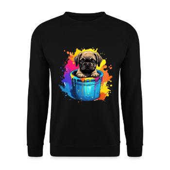 Mops Niedlicher Hund Farbeimer - Unisex Pullover - Schwarz - Vorne - Alina (178cm) & Michal (187cm)