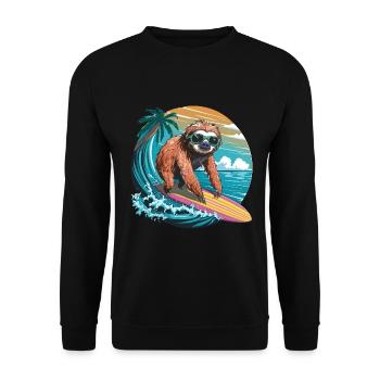 Surfer Faultier Tropischer Strand Welle Surfen - Unisex Pullover - Schwarz - Vorne - Alina (178cm) & Michal (187cm)